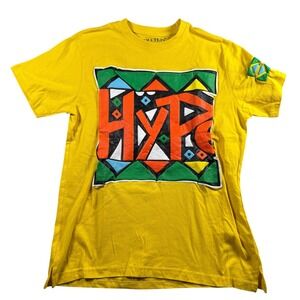 VTG Evolution In Design Men M Yellow Hype Graphic Tee Raised Puff Print